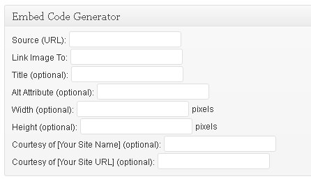 Embed Code Generator fields