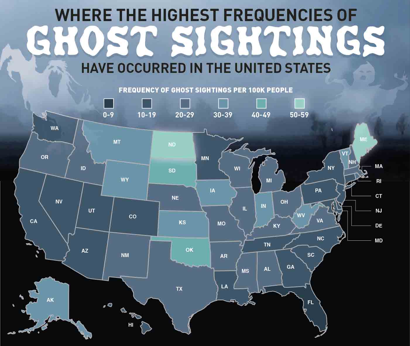 Where the Highest Frequency of Ghost Sightings Have Occurred in the