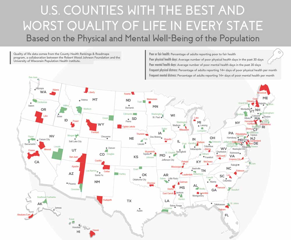 U.S. Counties With the Best and Worst Quality of Life in Every State